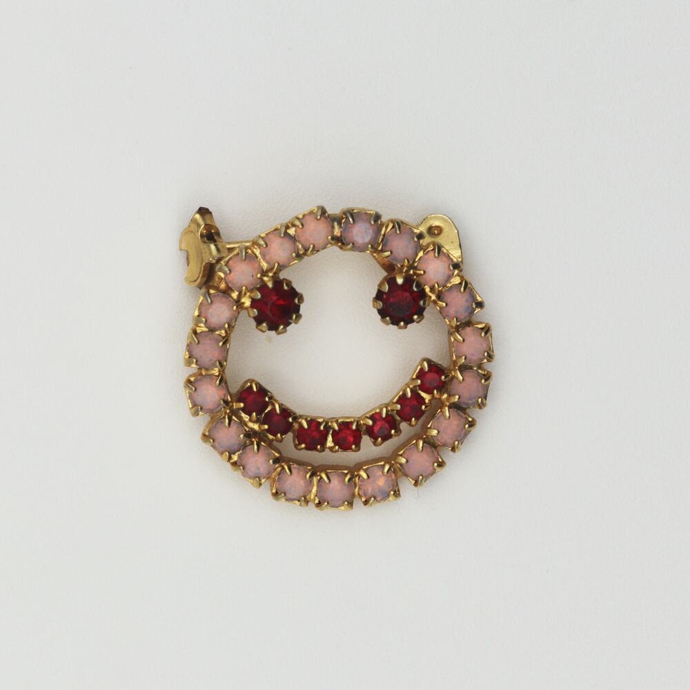 Rare Vintage Rhinestone Smiley Face Brooch /pin